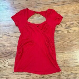 Vintage European red cut out top with front cross details, size large
